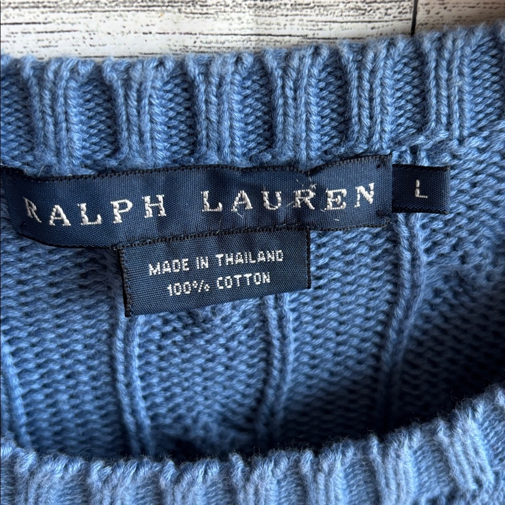 Ralph Lauren Women's Cable-Knit Cotton Crewneck Blue Sweater women’s Large - Picture 5 of 7